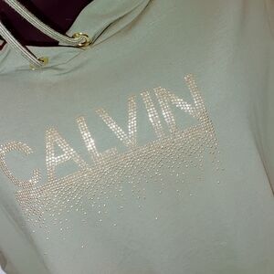 Calvin Klein Sage Green Dress With Hood & Gold Accents